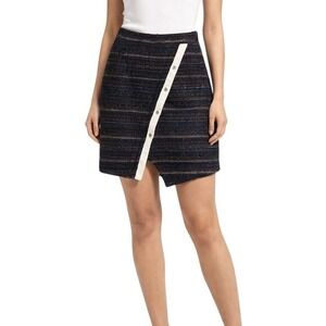 Asymmetrical Navy Stripe Mini Skirt with Contrast Button Trim
